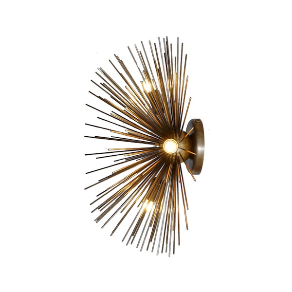 Mid Century Brass Starburst Wall Sconce, Urchin Light