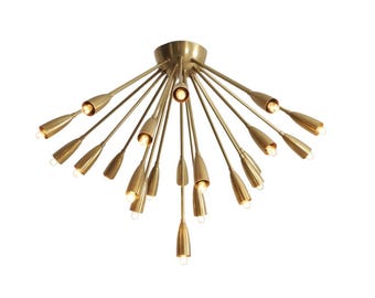 Mid Century Brass Sputnik Ceiling Lamp – Flush Mount Light for Low Ceilings