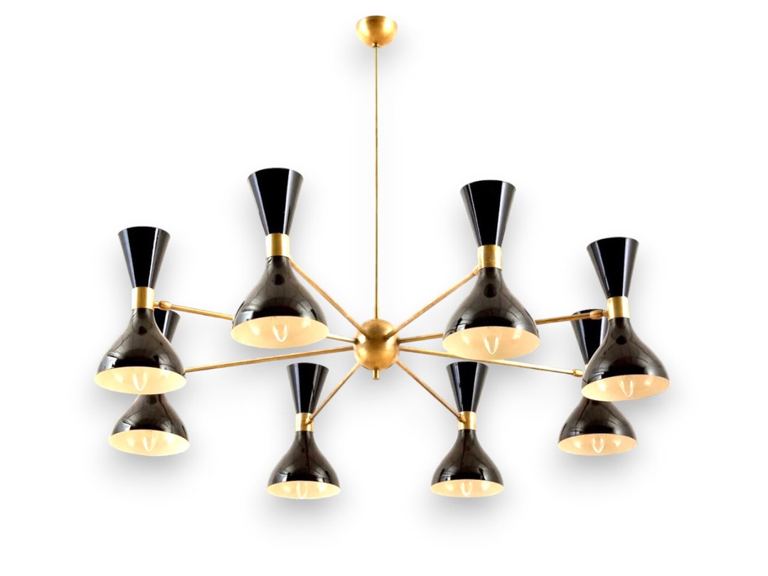 Immense Lustre Italien Style Stilnovo Sputnik - 16 Bras, Laiton, Lumière Chaude - Neuf