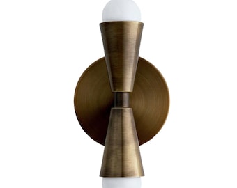 Midcentury ijdelheid - kegelwandlamp - moderne badkamerlamp - wandlamp - handgemaakte vintage stijl messing stilnovo wandlamp 2-lichts