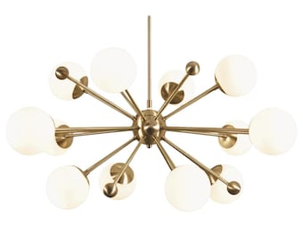Mid Century Brass Sputnik Chandelier - Handmade Modern Galactic 12-Light Statement Ceiling Lamp Dining Hall