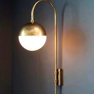 Mid Century Brass Wall Sconce PAPAVERO Wall Light Lamp , Modern PAPAVERO Brass and Glass Globe Goose Neck Wall Lamp Light Hallway image 6