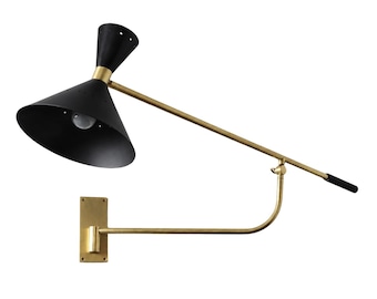 Italian Vintage Brass Wall Sconce with Long Swing Arm Light Fixture (Customizable Length)