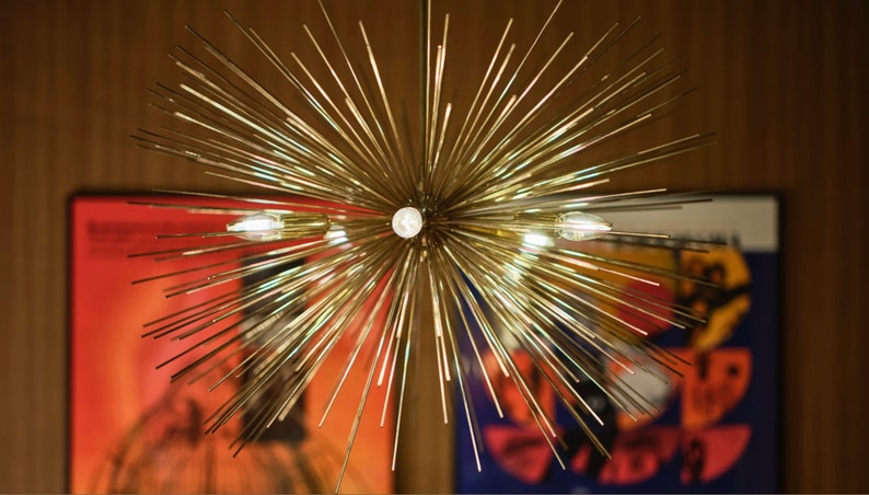 Mid Century Sputnik Chandelier Ceiling Lamp Light Handmade Brass Urchin STARBURST Chandelier Entrance Hall Dining Room 5 light image 4