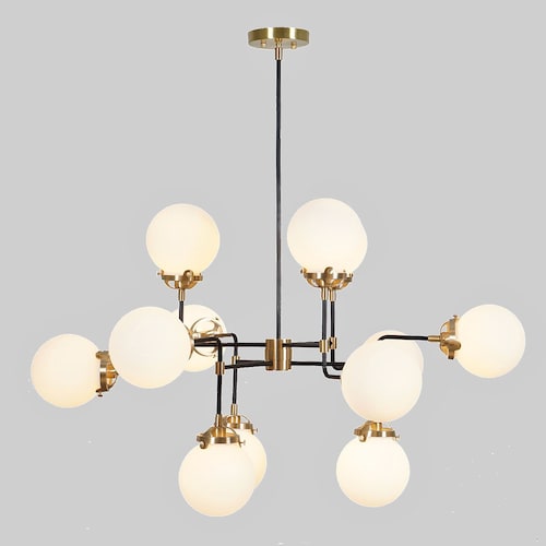 Modern Globe Chandelier, Brass Industrial Pendant Light, 12-Light Dining Room Lighting