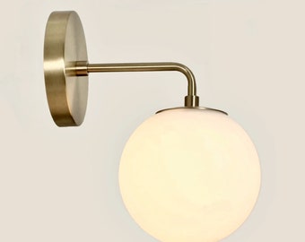 Handmade Brass Globe Wall Sconce, Modern Bathroom Light