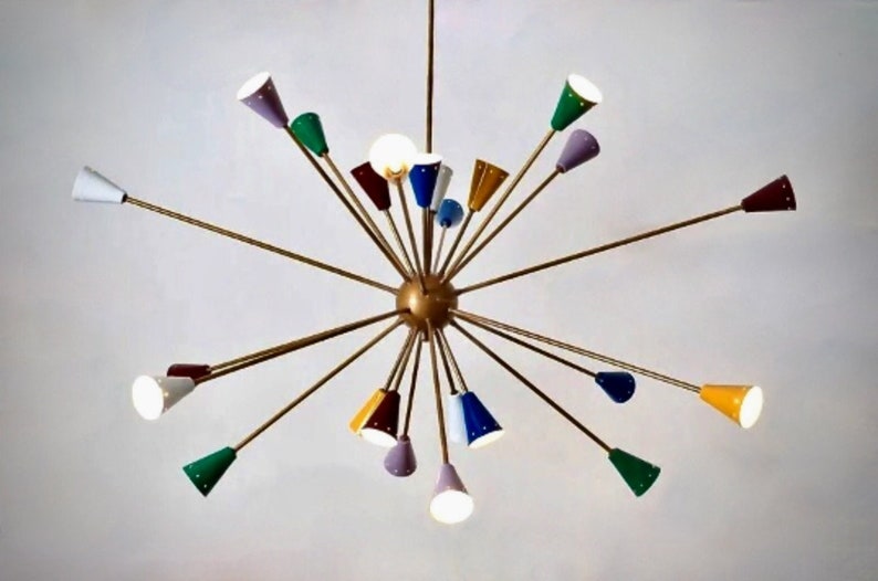 Spektakuläre große Mid Century Multicolour Sputnik Kronleuchter, Multicolor SCOPPIARE Sputnik Deckenleuchte Lampe Esszimmer Eingang 53 24 Glühbirne Bild 6