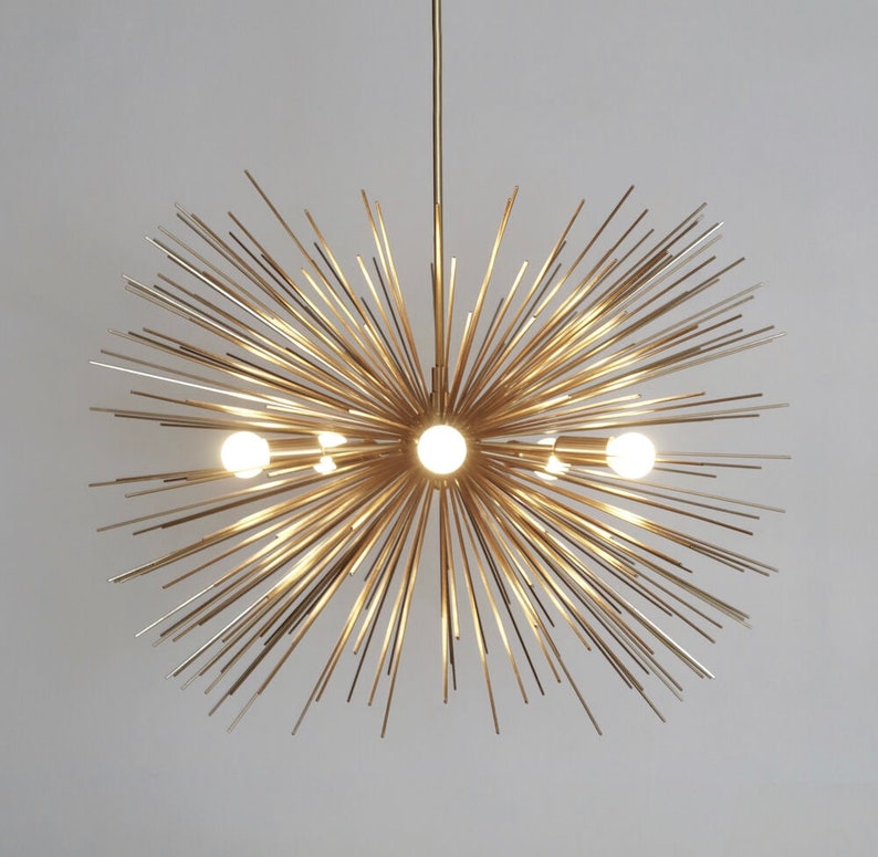 Mid Century Sputnik Chandelier Ceiling Lamp Light Handmade Brass Urchin STARBURST Chandelier Entrance Hall Dining Room 5 light polished brass