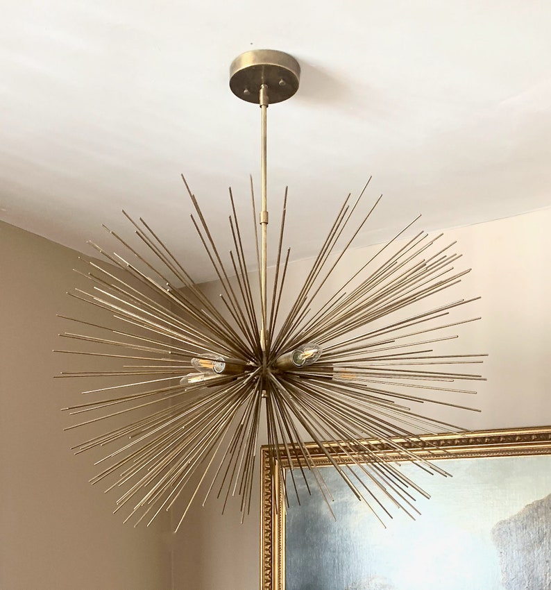 Mid Century Sputnik Chandelier Ceiling Lamp Light Handmade Brass Urchin STARBURST Chandelier Entrance Hall Dining Room 5 light image 7