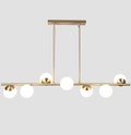 Handmade Brass Linear Pendant Light, Glass Globe Suspension Chandelier