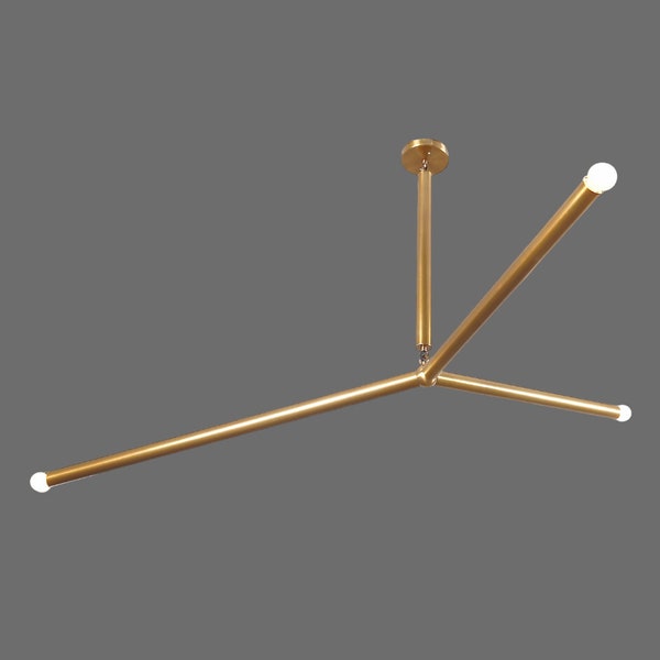 Modern Brass Pendant Light, Freccia Minimalist Ceiling Chandelier 3-light