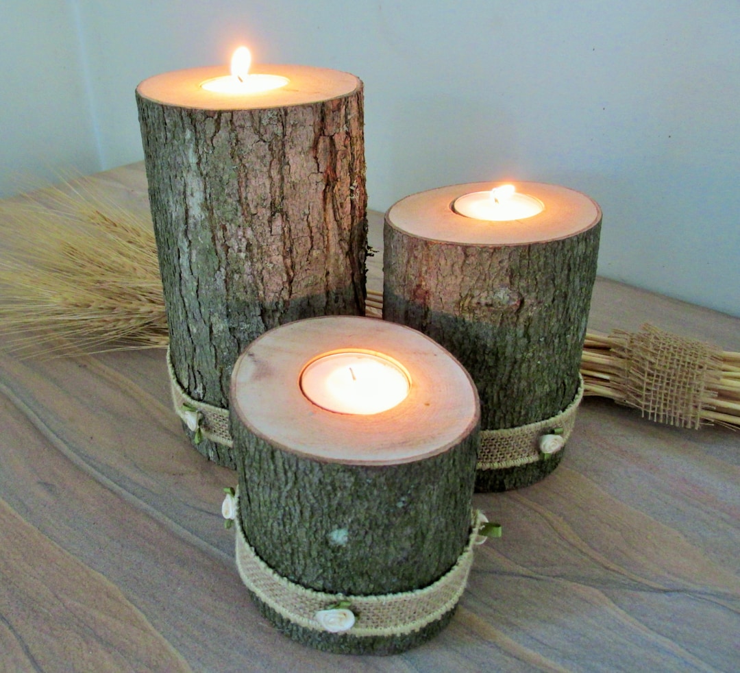 Rustic Woodland Candleholder With Tealights set of 3 - Etsy