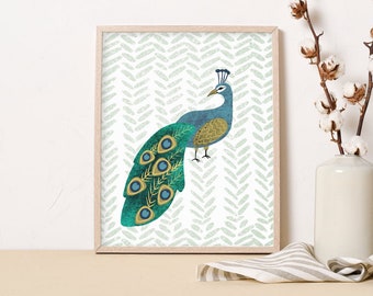 Peacock Wall Art, Peacock Art Print, Modern Wall Art, Peacock, Boho Wall Art, Animal print