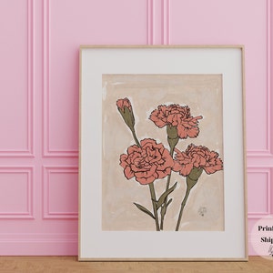 Carnation Flower Painting January Birth Month Flower Print, Birth Flower Family Bouquet, Mothers Day Gift, Gift for Mom, Wall art print