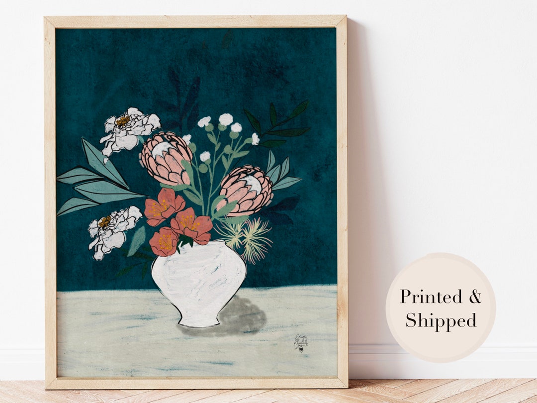 Moody Modern Flowers in Vase, Art Print, Giclee Printed, Wall Art, Wall ...
