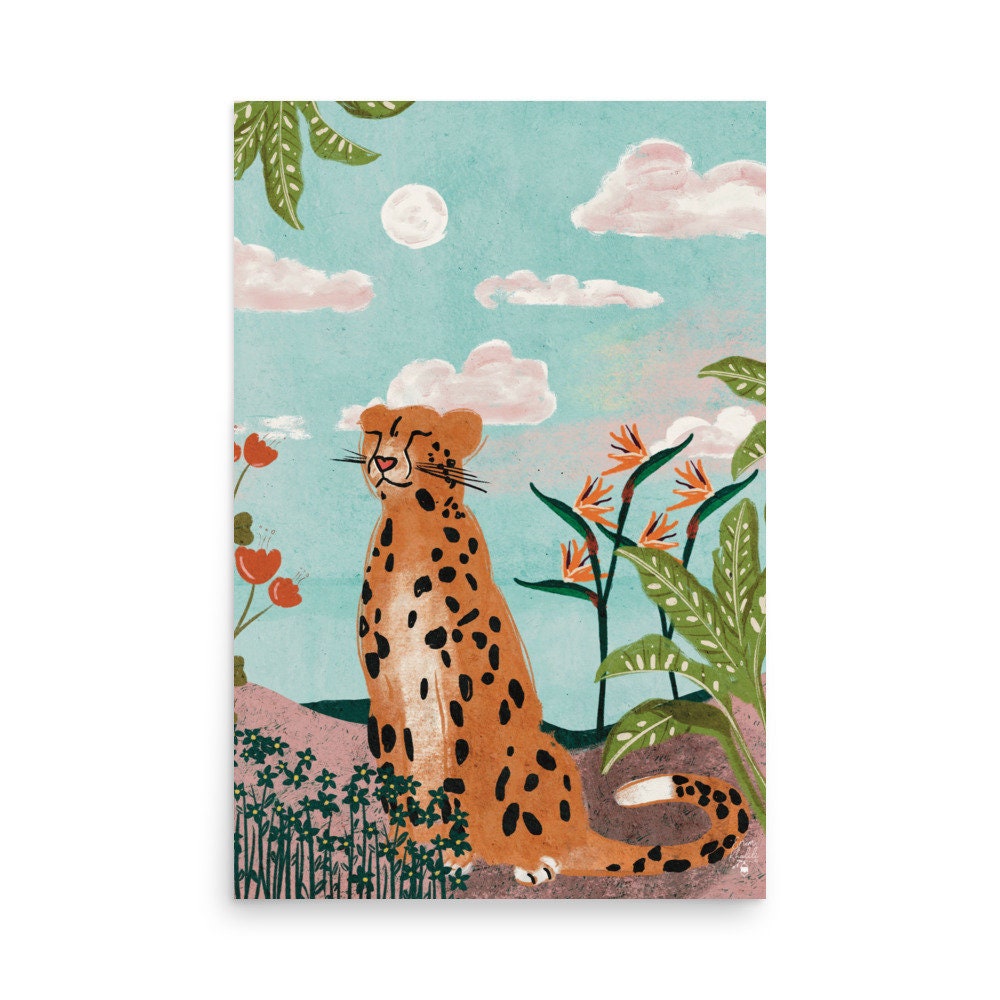 Cheetah Wall Art Print Boho Wild Cat Illustration Painting - Etsy