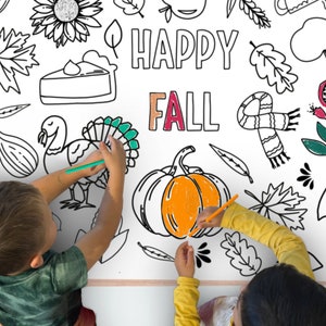 GIANT Fall Coloring Page Banner Thanksgiving Table Decor for Kids Class Party Fun Autumn ...