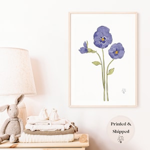 Baby Girl Nursery Art, Violet flower painting, birth flower, violet flower artwork, floral art, wall art, purple decor, gift for baby girl