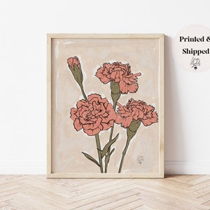 Carnation Flower Painting January Birth Month Flower Print, Birth Flower Family Bouquet, Mothers Day Gift, Gift for Mom, Wall art print