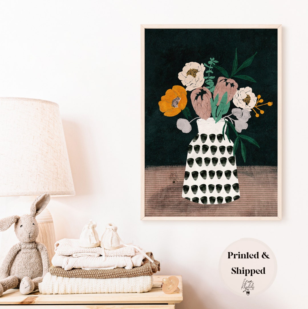 Moody Floral Wall Art Flowers in Vase Print Vintage Floral Wall Art