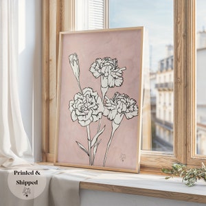 Carnation Flower Painting January Birth Month Flower Print, Birth Flower Family Bouquet, Mothers Day Gift, Gift for Mom, Wall art print