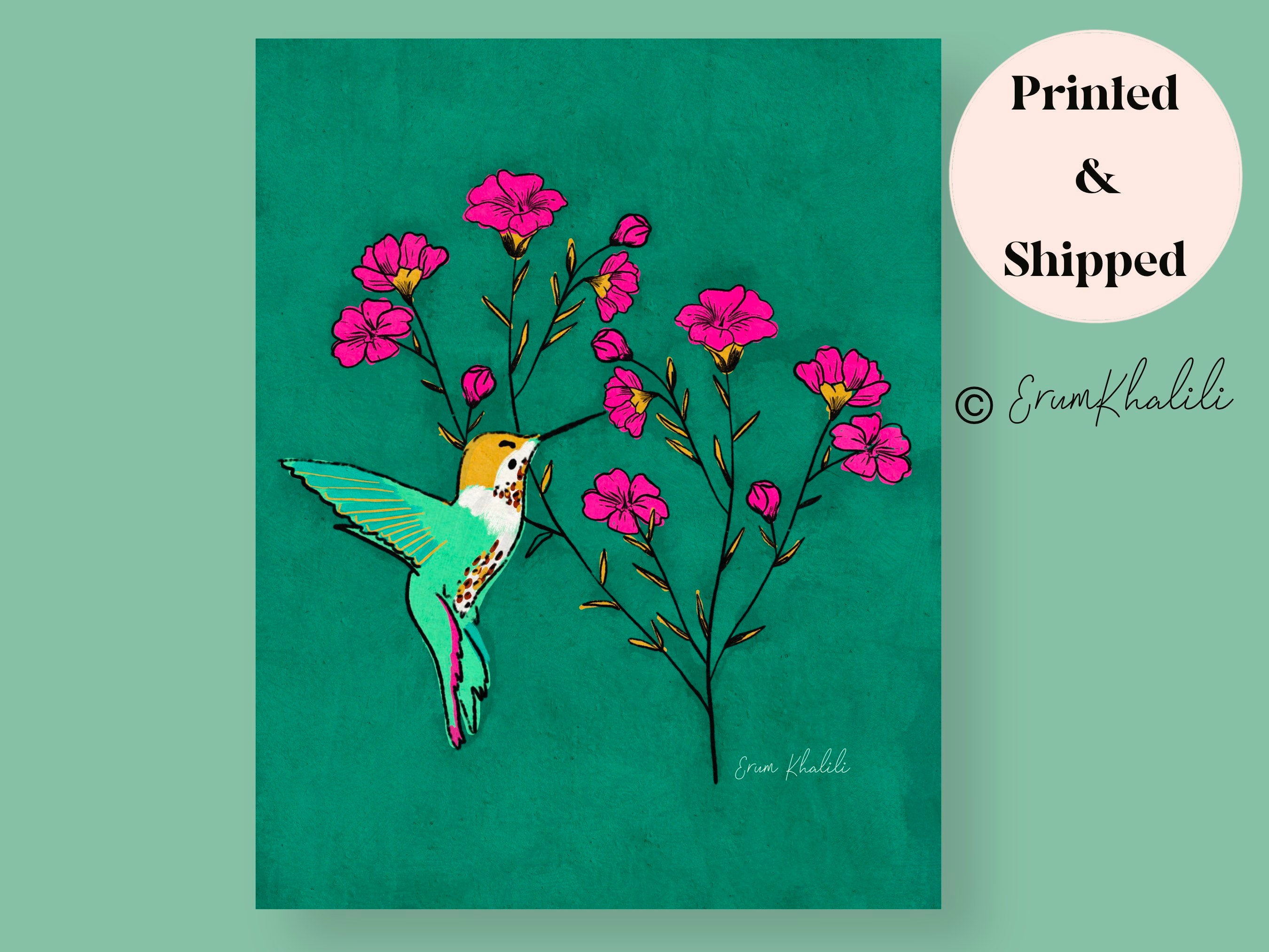 Colorful Hummingbird Wall Art Poster Print | Modern Bird Painting ...