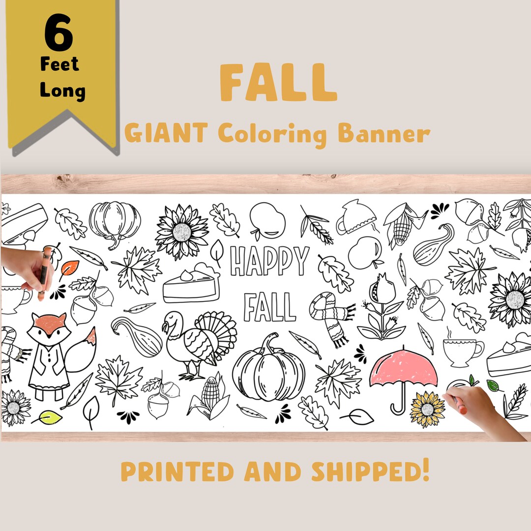 GIANT Fall Coloring Page Banner | Thanksgiving Table Decor for Kids | Class Party | Fun Autumn ...