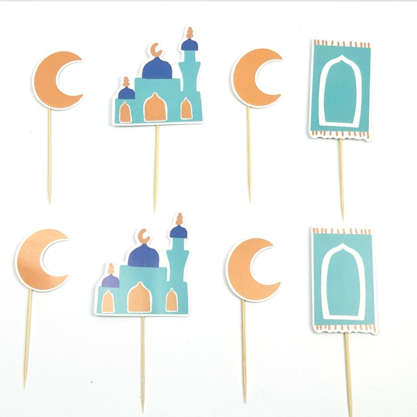 Set of 8 Ramadan Cupcake Toppers I Eid gifts | Wrapping paper | Eid Gift Bags | Eid Envelopes | Eid Cake topper | Ramadan Table Decor | Moon