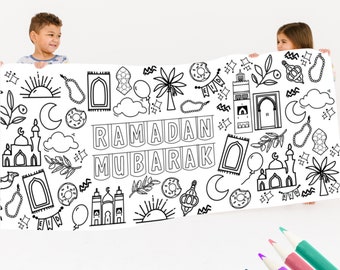 Ramadan and Eid Coloring Poster | Coloring Page | Sheet | Ramadan Decorations | Banner Eid Mubarak | First Eid | Eid Gift | Muslim Gift