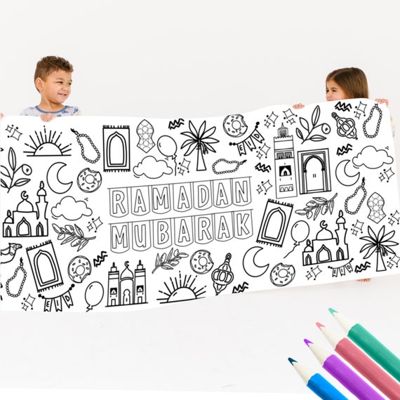 Ramadan & Eid Coloring Poster for Kids | Islamic Coloring Page, Ramadan Activity, Muslim Gift