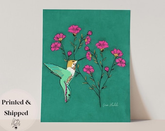 Kolibri Wand Kunst Druck, Blumen Vogel Gemälde, Natur Dekor, Botanische Wandkunst, Geschenk für Mama, Geschenk für Vogel Liebhaber