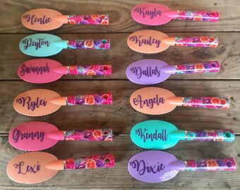 Personalized Floral Hair Brush, Stocking Stuffers, Goody Bags, Cheerleading, Drill Team, Party Favors!