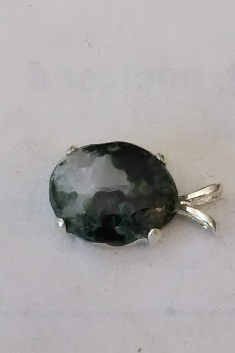 Hand crafted Michigan cabochon Green Stone in a sterling silver pendant setting