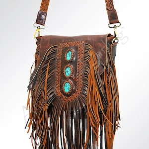 Macie Leather With Heavy Fringe and Turquoise Detail Crossbody - Etsy