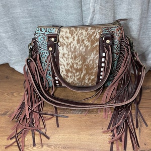 Millie | Leather and Cowhide Concealed Carry Purse with Fringe- Medium Size