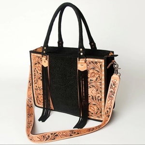 Appaloosa | Tooled Leather with Tassle Detail | Large Tote | Suede Tote with Tassels  | Concealed Carry Bag