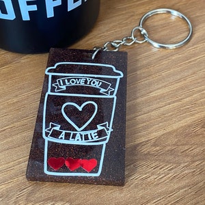 Customized Resin Photo Keychain, Coffee Lovers Keychain, Valentines Gift,  I Love You A Latte Gift, Gift for Coffee Lovers