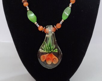 Orange & Green Cat's Eye Necklace