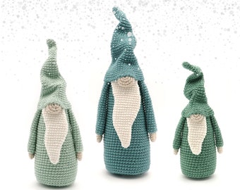 Set of 3 Sizes Tall Christmas GNOMES Crochet Patterns / Scandinavian Gnomes