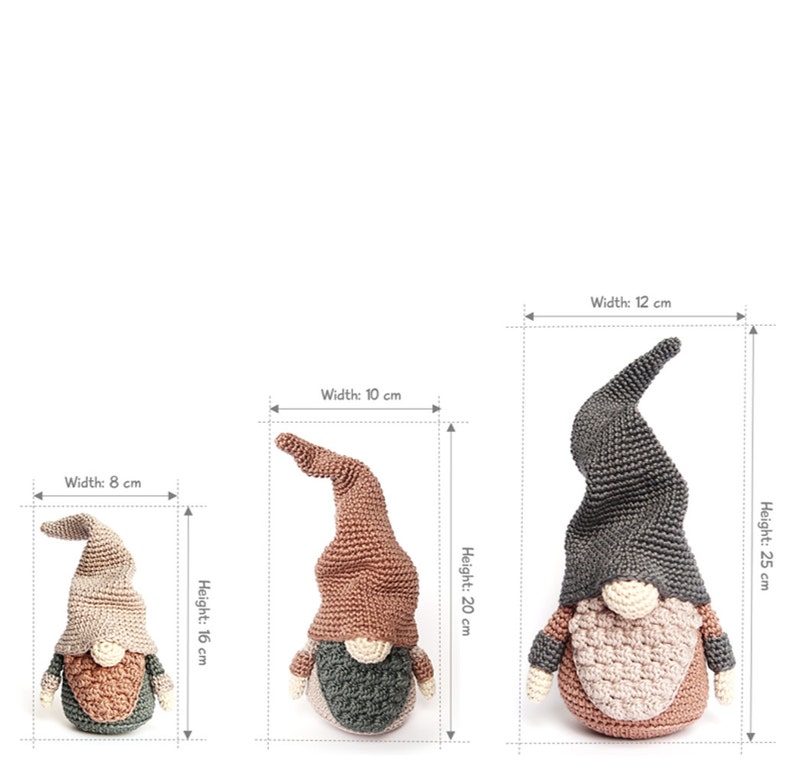 Set of 3 Sizes Christmas GNOMES Crochet Patterns / Scandinavian Gnomes image 2