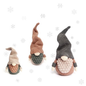 Set of 3 Sizes Christmas GNOMES Crochet Patterns / Scandinavian Gnomes image 1