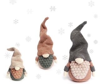 Set of 3 Sizes Christmas GNOMES Crochet Patterns / Scandinavian Gnomes