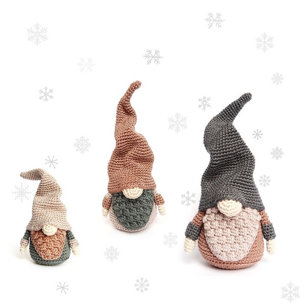 Set of 3 Sizes Christmas GNOMES Crochet Patterns / Scandinavian Gnomes