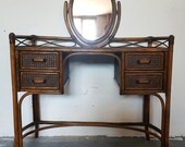 SOLD SOLDMidcentury bamboo dressing table with mirror, 4 drawers, bohemian, retro, rattan dresser.