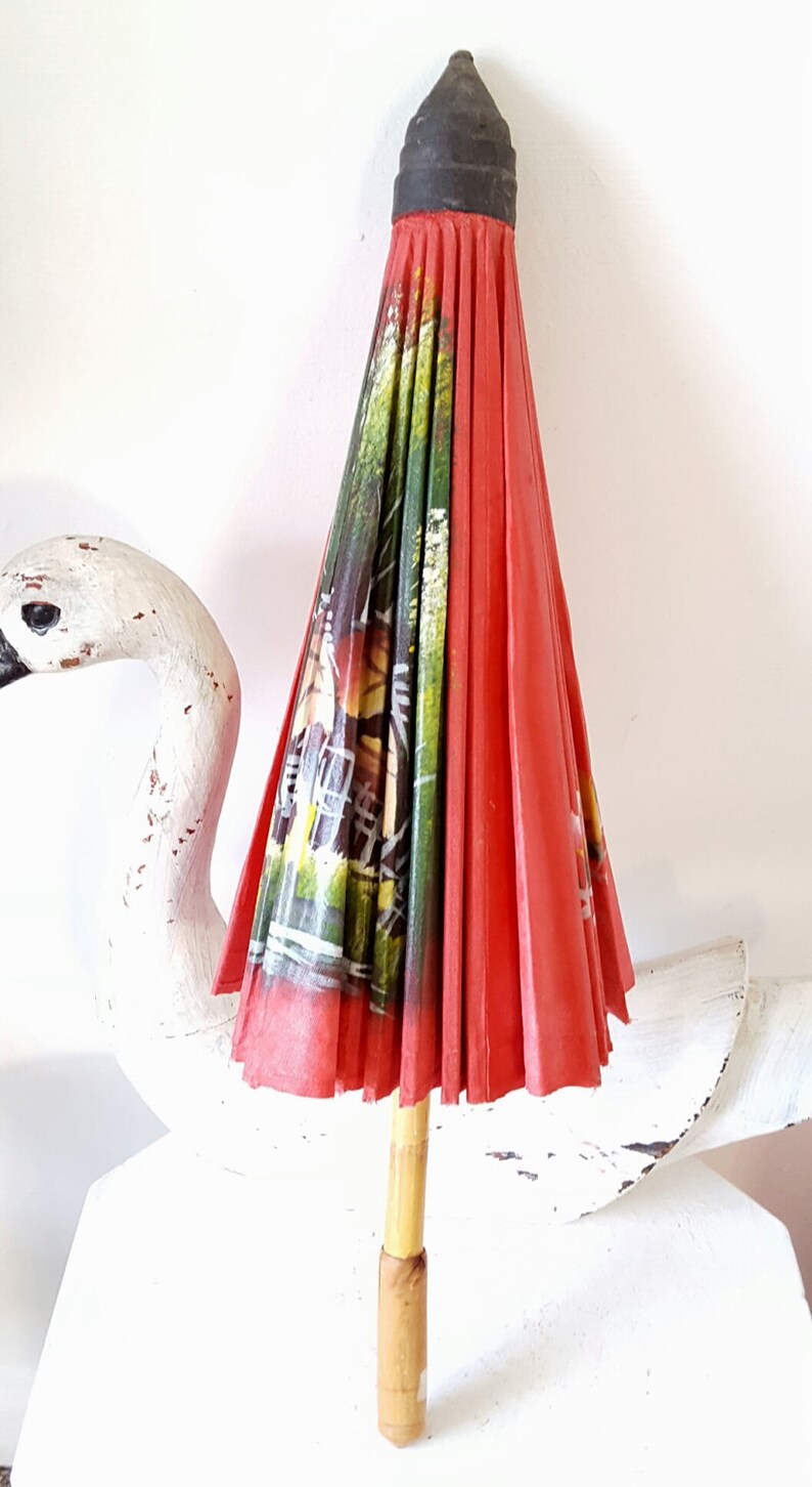 Vintage Japanese Parasol Handpainted Red Cotton Parasol Etsy UK