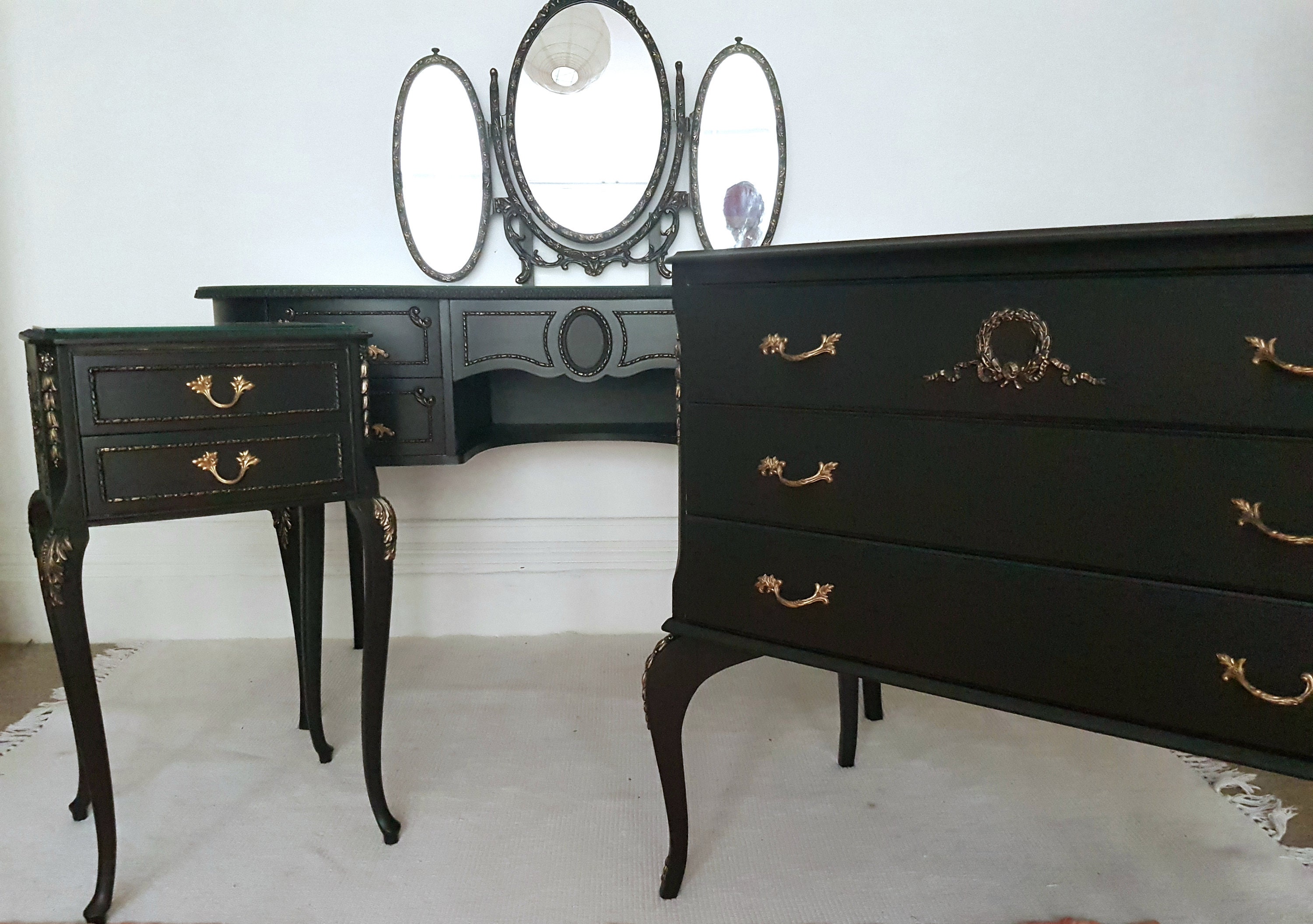 SOLD SOLD Vintage French Louis bedroom set mirrored dressing Etsy