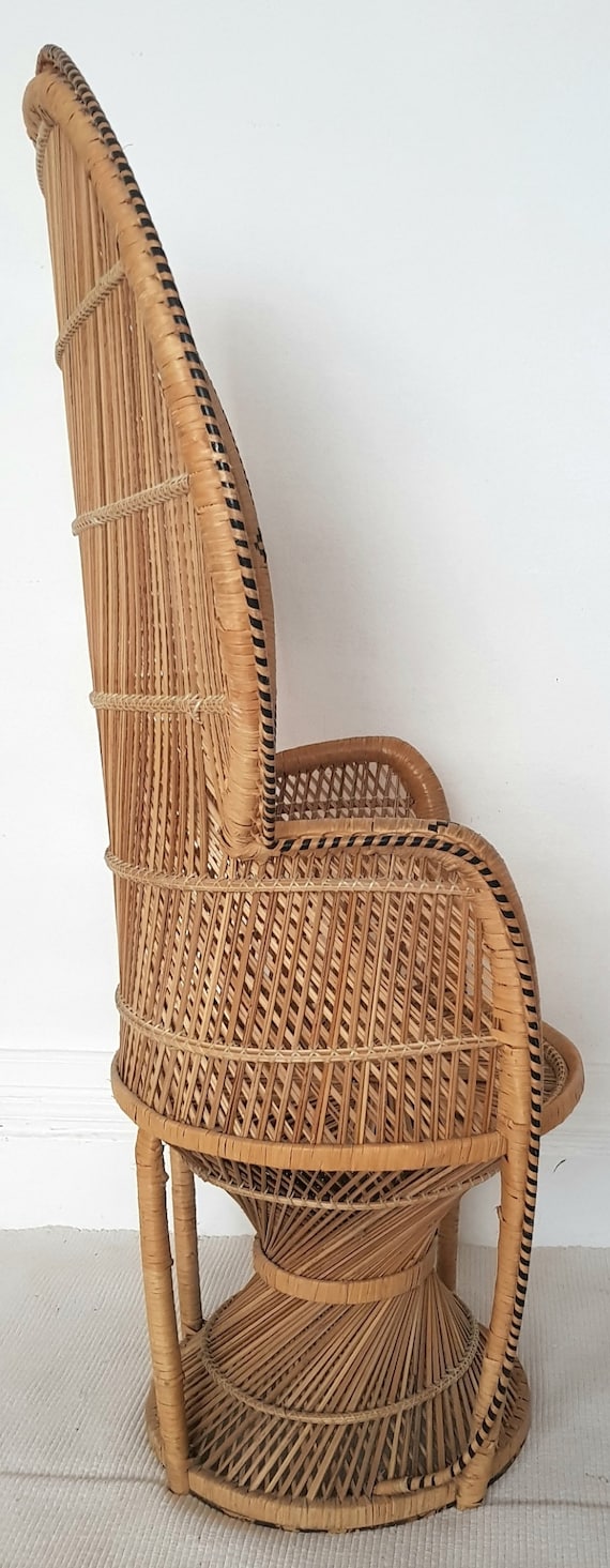 Large midcentury rattan peacock chair throne chair Emmanuelle Tiki Bohemian vintage cane throne chair. Etsy