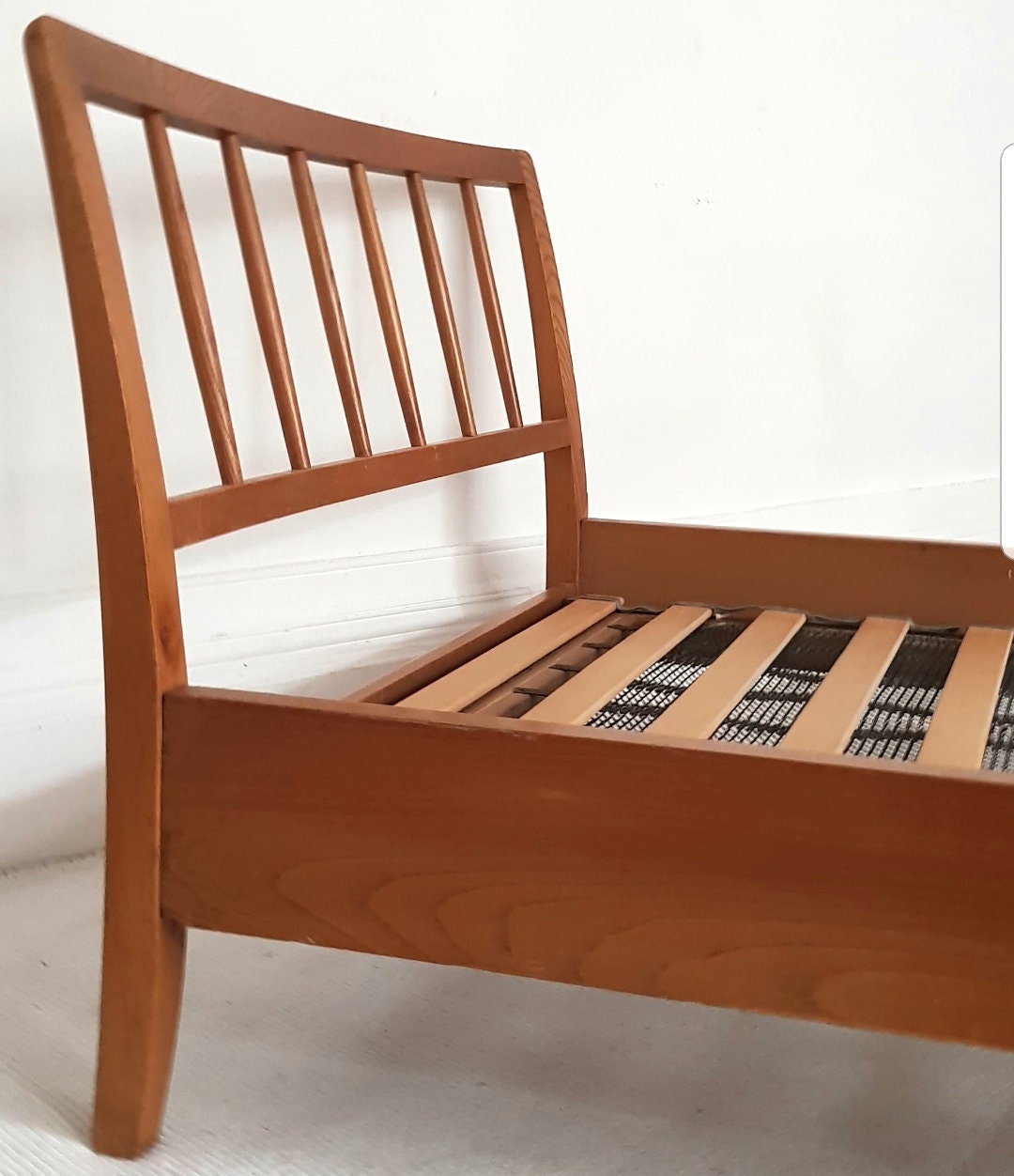 NOW SOLD A Matching Pair of Mid Century Sleigh Beds Vintage Oak