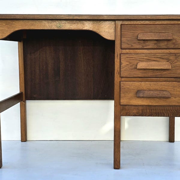 Petite vintage oak teacher's desk, antique writing desk, 1940s oak desk, home office, space-saving desk.