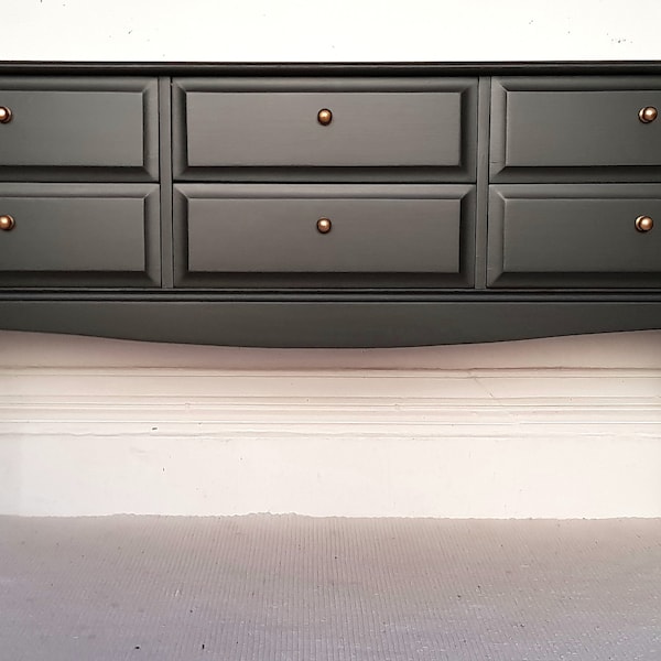 Stag Minstrel painted black mahogany dressing table, Frenchic, vintage desk, sideboard, dresser, upcycled, home office.